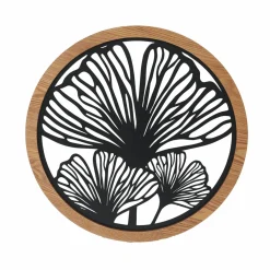EMINZA Décoration murale ronde en métal (D60 cm) Ginkgo Noir New