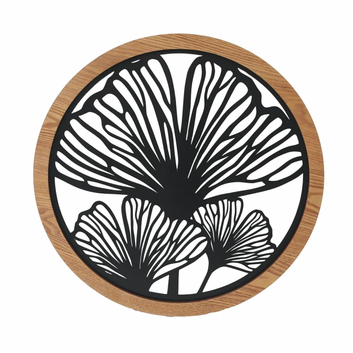 EMINZA Décoration murale ronde en métal (D60 cm) Ginkgo Noir New