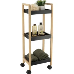 TENDANCE Desserte à roulettes 3 niveaux (H79 cm) Bambou Noir Outlet