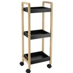 TENDANCE Desserte à roulettes 3 niveaux (H79 cm) Bambou Noir Outlet