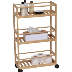 TENDANCE Desserte à roulettes 3 niveaux bambou (H75 cm) Harmonie Naturel Hot