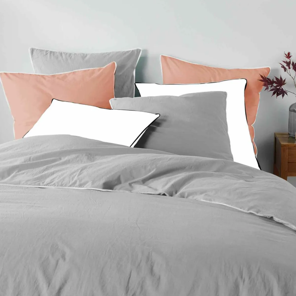 DOUCEUR D'INTERIEUR Drap housse coton lavé (160 x 200 cm) Linette Gris Best