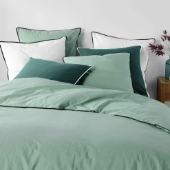 DOUCEUR D'INTERIEUR Drap housse coton lavé (140 x 190 cm) Linette Vert sauge Outlet