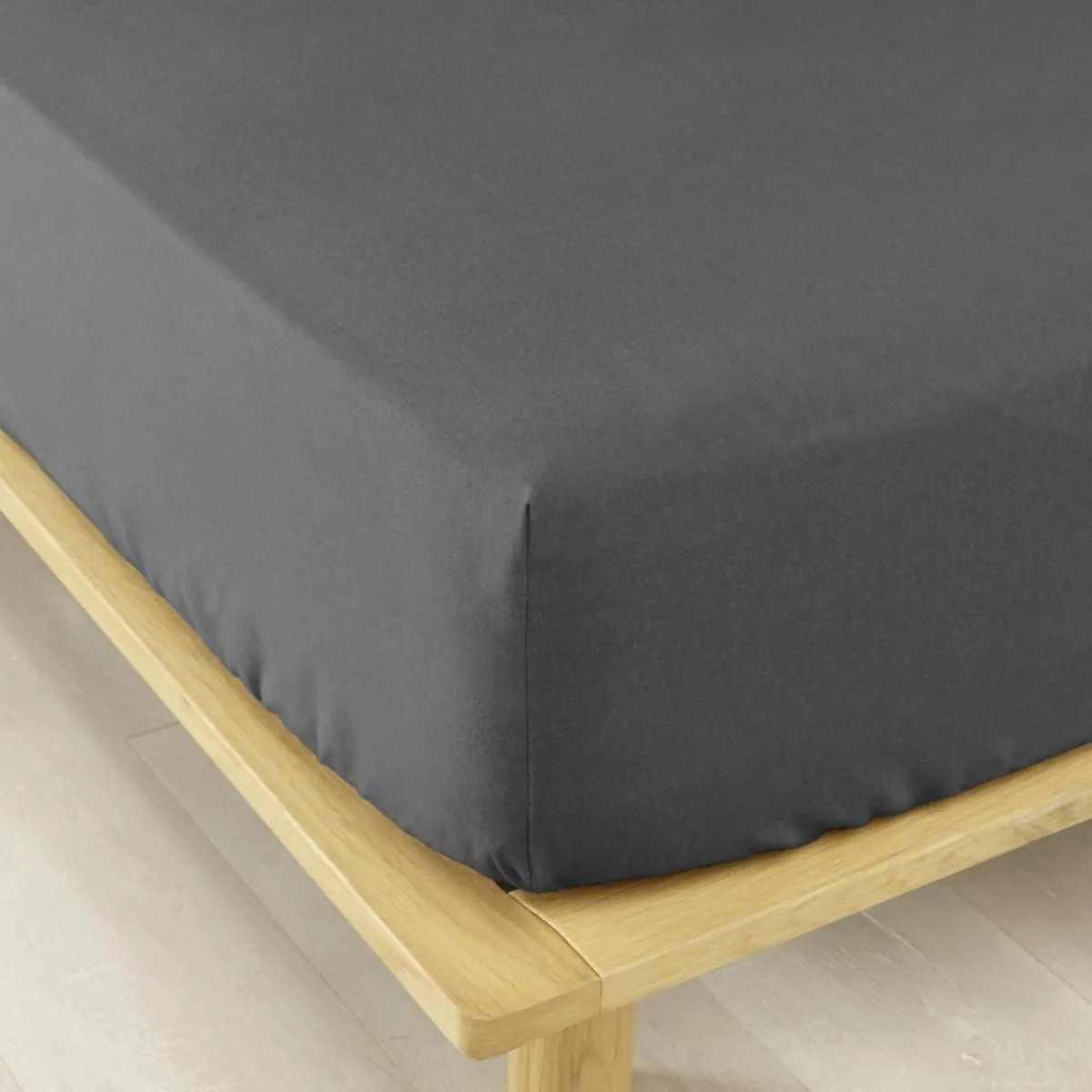 EMINZA Drap housse flanelle de coton (140 x 190 cm) Nina Gris Anthracite New