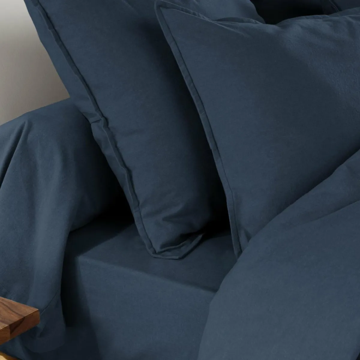 EMINZA Drap housse flanelle de coton (90 x 190 cm) Théa Bleu nuit Discount