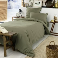 EMINZA Drap housse flanelle de coton (90 x 190 cm) Théa Vert romarin Outlet
