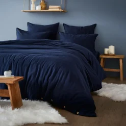 EMINZA Drap housse flanelle de coton (160 x 200 cm) Nina Bleu nuit Outlet