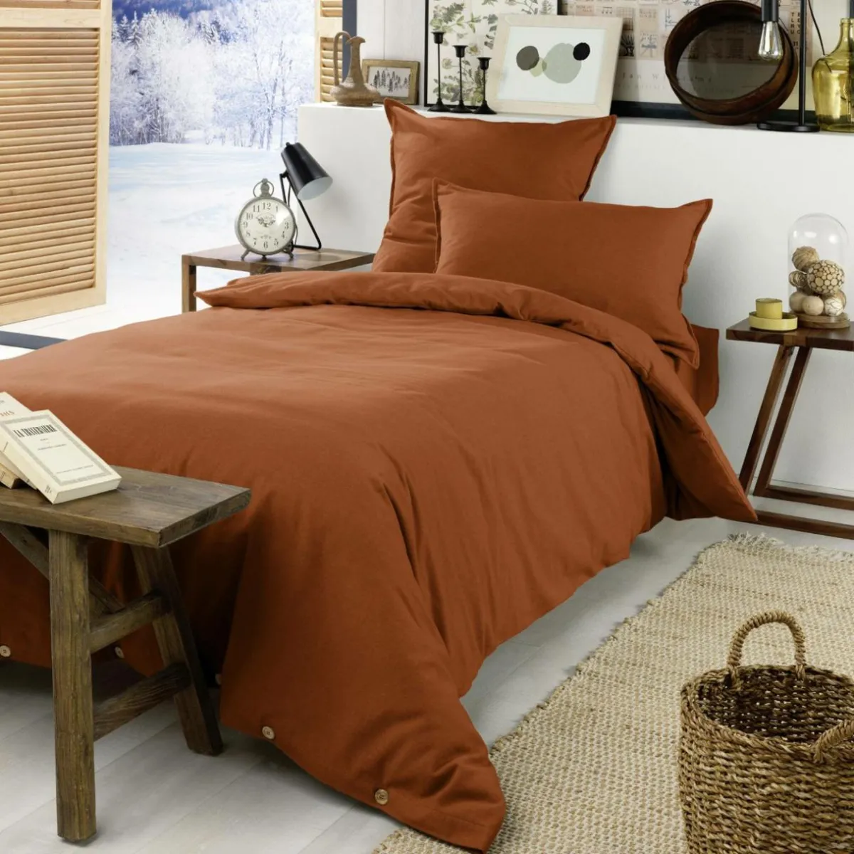 EMINZA Drap housse flanelle de coton (90 x 200 cm) Nina Terracotta Sale