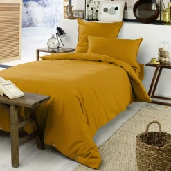 EMINZA Drap housse flanelle de coton (90 x 190 cm) Nina Jaune ocre Discount