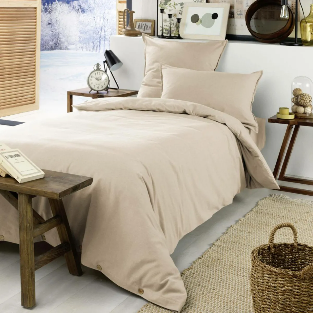 EMINZA Drap housse flanelle de coton (90 x 200 cm) Nina Beige