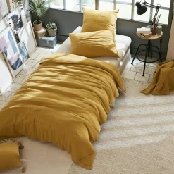 EMINZA Drap housse gaze de coton (90 x 190 cm) Gaïa Jaune safran