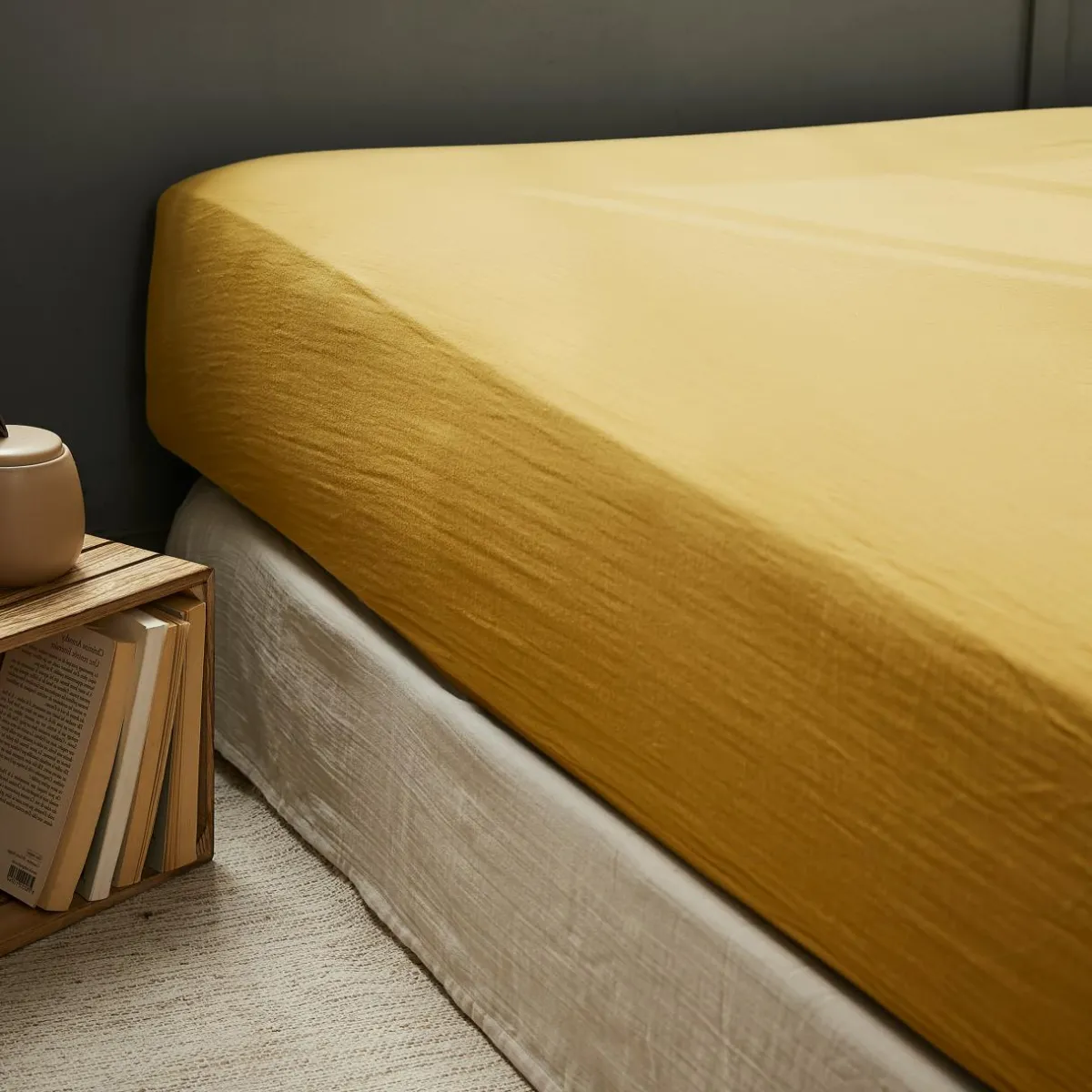 EMINZA Drap housse gaze de coton (180 x 200 cm) Gaïa Jaune safran