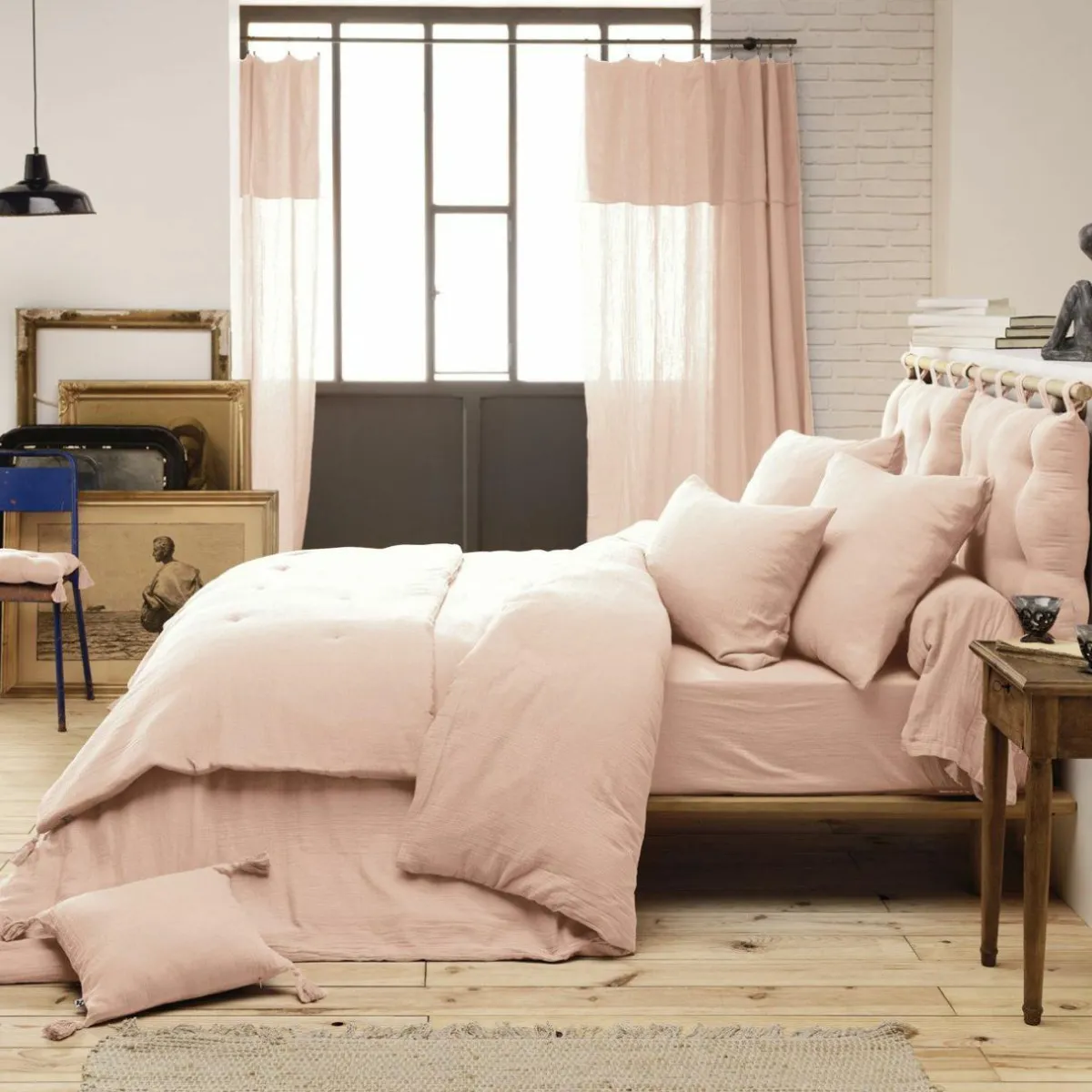 EMINZA Drap housse gaze de coton (140 x 190 cm) Gaïa Rose poudré Online