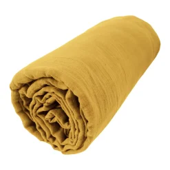 EMINZA Drap housse gaze de coton (160 x 200 cm) Gaïa Jaune safran Discount