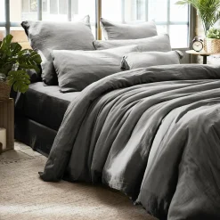 EMINZA Drap housse gaze de coton (200 x 200 cm) Gaïa Gris granit Gris foncé Best