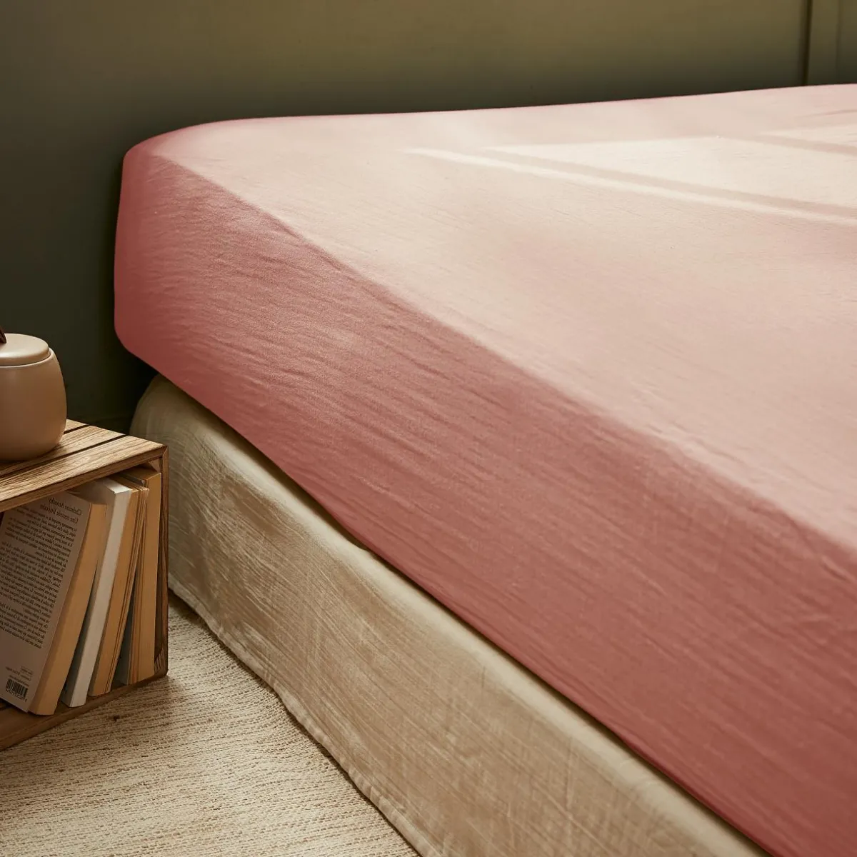 EMINZA Drap housse gaze de coton (180 x 200 cm) Gaïa Rose Pêche Hot