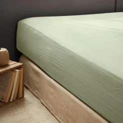 EMINZA Drap housse gaze de coton (200 x 200 cm) Gaïa Vert tilleul Best