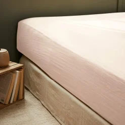 EMINZA Drap housse gaze de coton (140 x 200 cm) Gaïa Rose poudré Hot