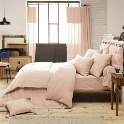EMINZA Drap housse gaze de coton (180 x 200 cm) Gaïa Rose poudré Clearance