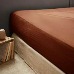 EMINZA Drap housse gaze de coton (180 x 200 cm) Gaïa Terracotta Clearance