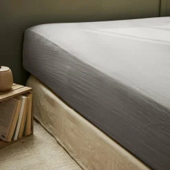 EMINZA Drap housse gaze de coton (140 x 190 cm) Gaïa Gris granit Gris foncé New