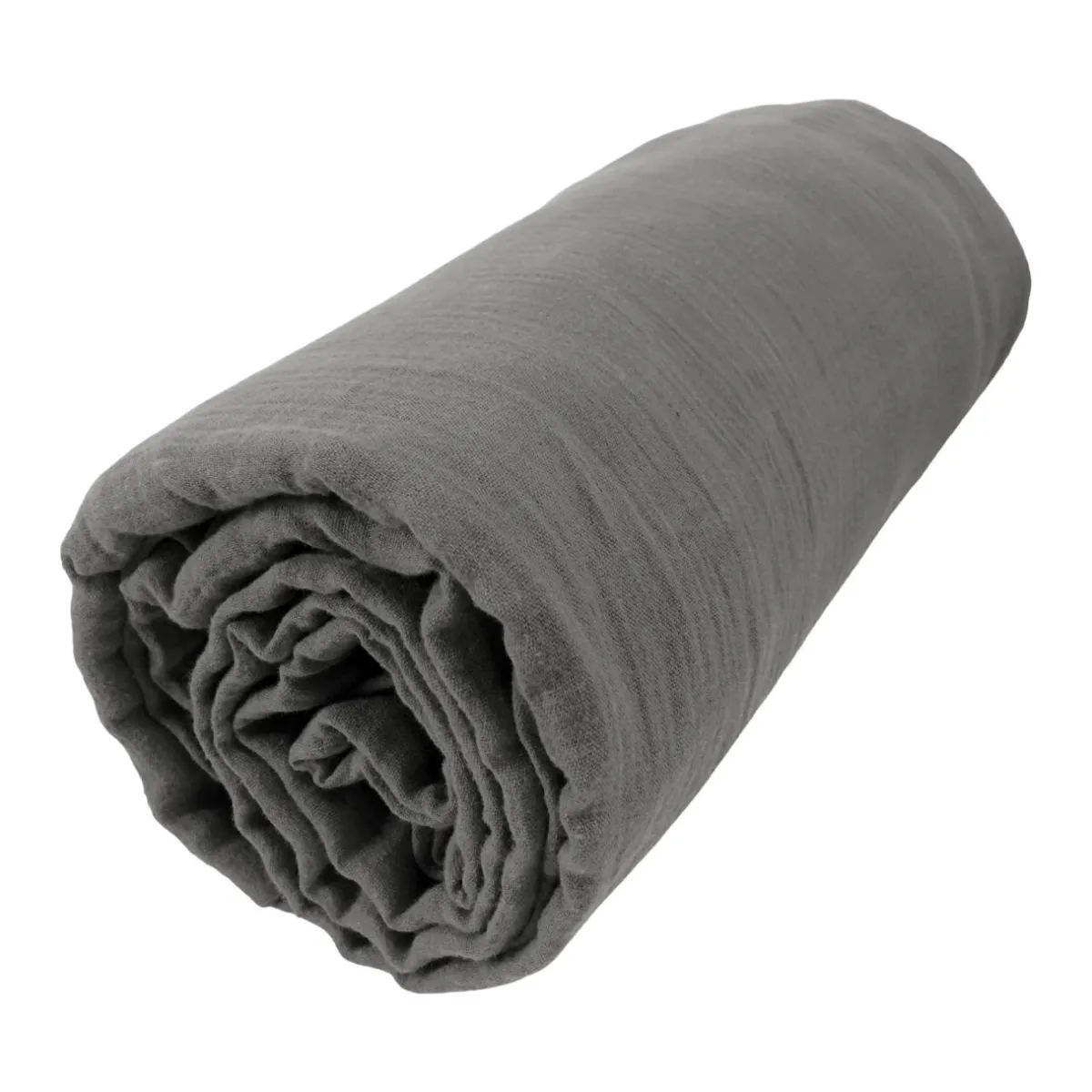 EMINZA Drap housse gaze de coton (140 x 190 cm) Gaïa Gris granit Gris foncé New