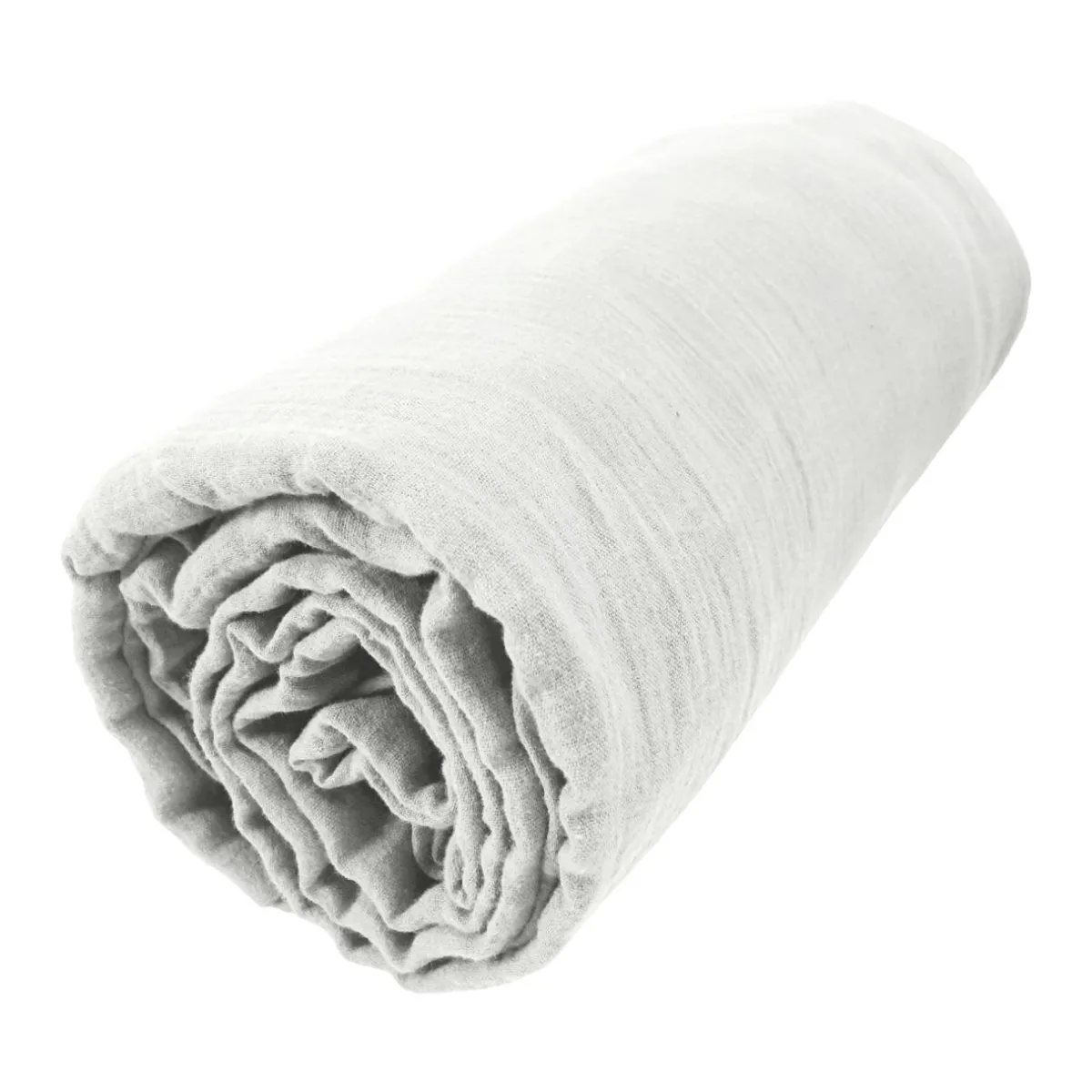EMINZA Drap housse gaze de coton (160 x 200 cm) Gaïa Gris nuage Gris clair Outlet