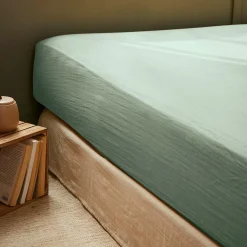 EMINZA Drap housse gaze de coton (140 x 190 cm) Gaïa Vert Eucalyptus Hot