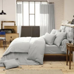 EMINZA Drap housse gaze de coton (140 x 190 cm) Gaïa Gris nuage Gris clair New