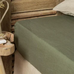 EMINZA Drap housse lin lavé (160 x 200 cm) Louise Vert romarin Online