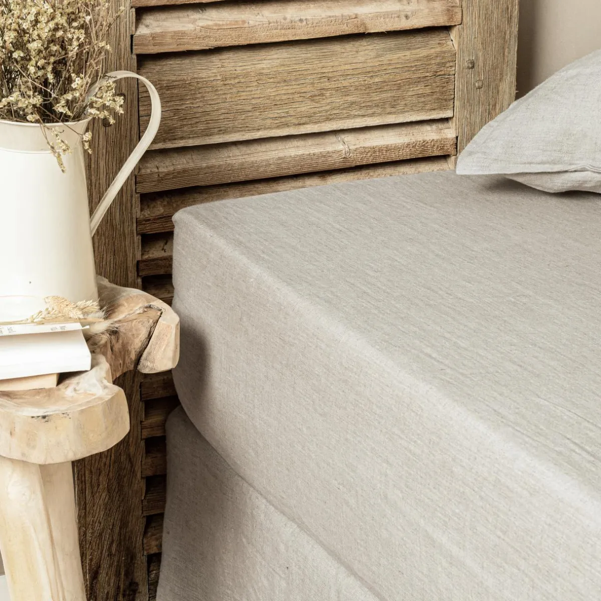 EMINZA Drap housse lin lavé (160 x 200 cm) Louise Beige