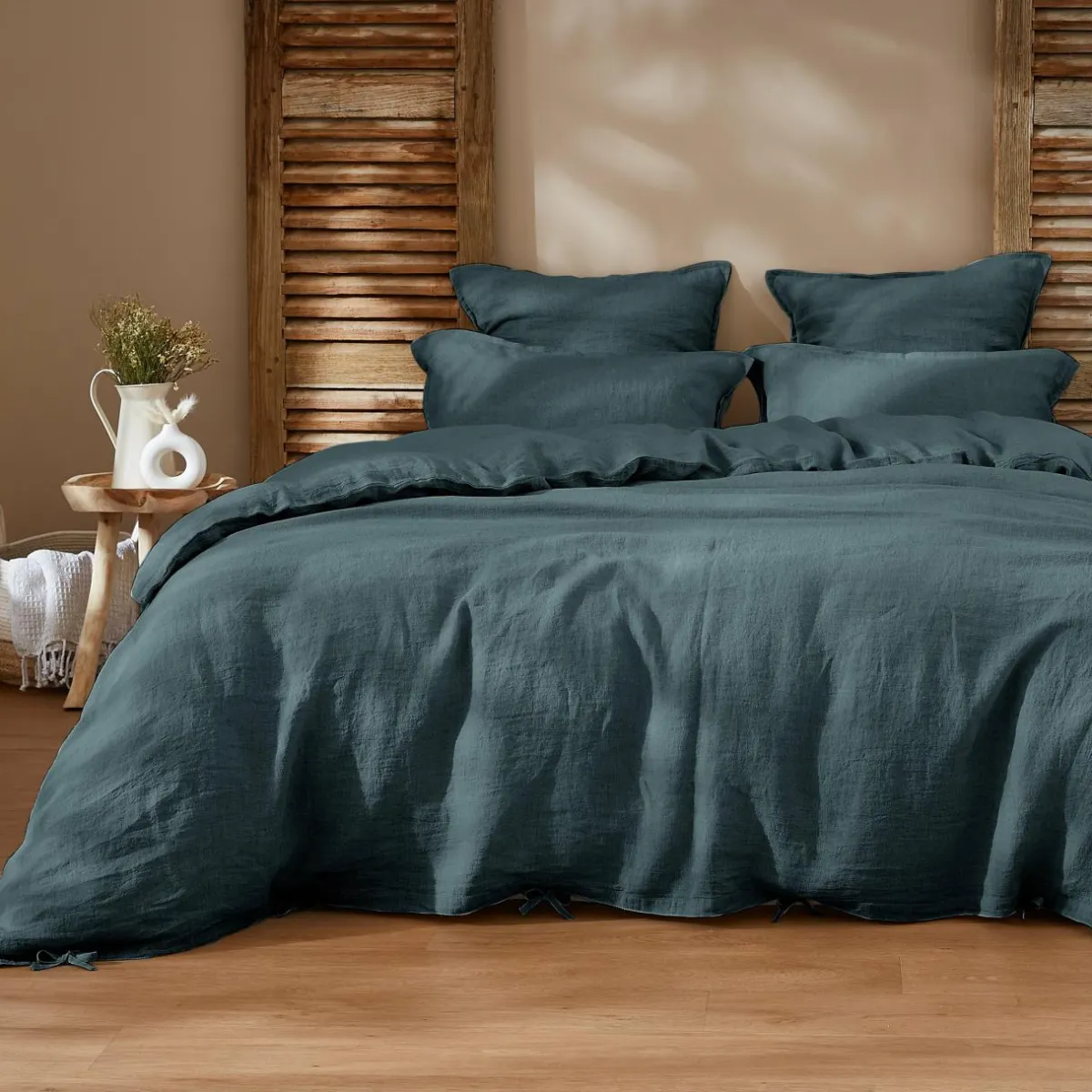 EMINZA Drap housse lin lavé (160 x 200 cm) Louise Gris ardoise Clearance
