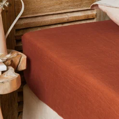 EMINZA Drap housse lin lavé (180 x 200 cm) Louise Terracotta Best