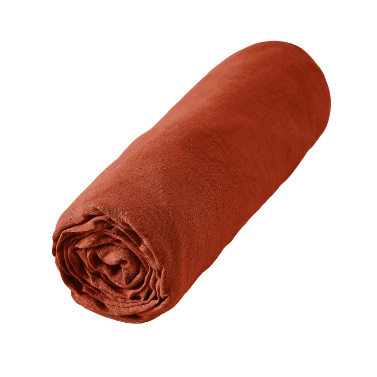 EMINZA Drap housse lin lavé (180 x 200 cm) Louise Terracotta Best