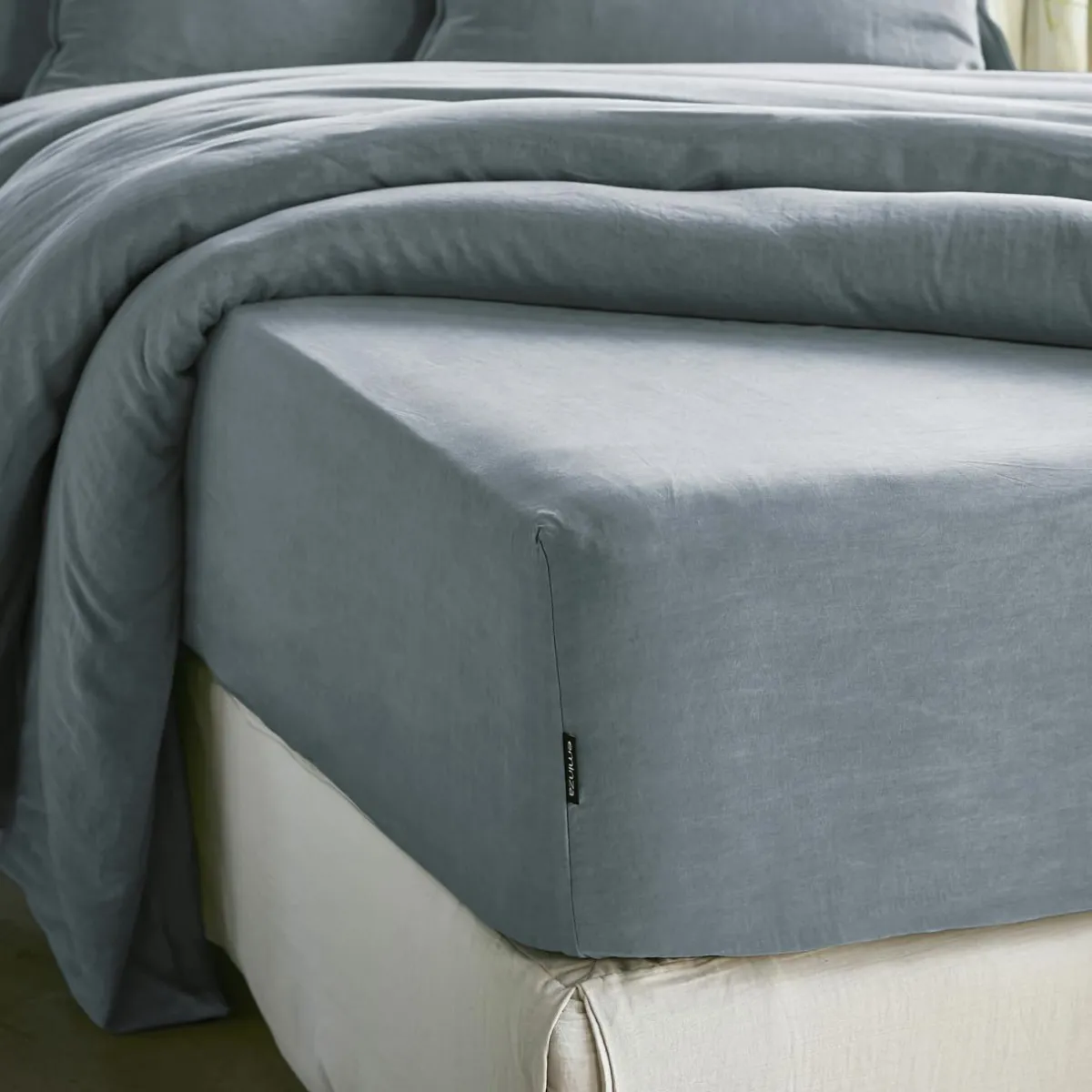 EMINZA Drap housse lyocell Tencel™ lavé (180 x 200 cm) Olivia stone Bleu Best