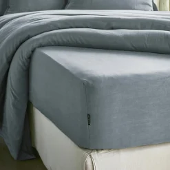 EMINZA Drap housse lyocell Tencel™ lavé (140 x 190 cm) Olivia stone Bleu Discount