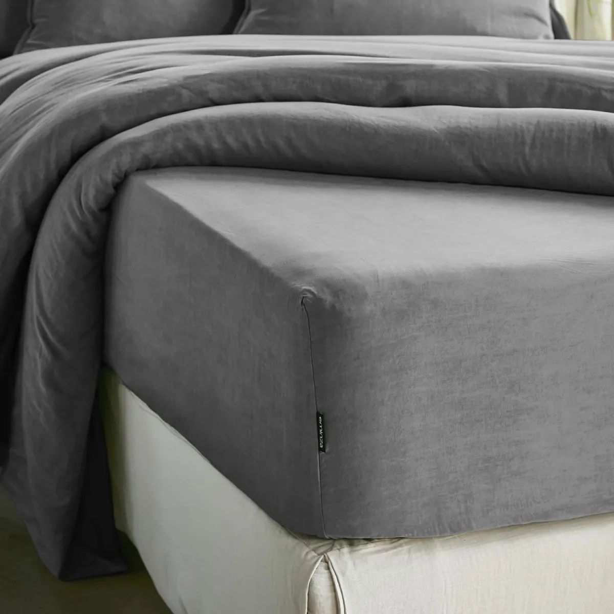 EMINZA Drap housse lyocell Tencel™ lavé (140 x 190 cm) Olivia granit Gris Hot