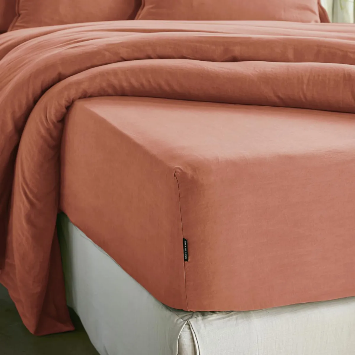EMINZA Drap housse lyocell Tencel™ lavé (160 x 200 cm) Olivia Terracotta Best