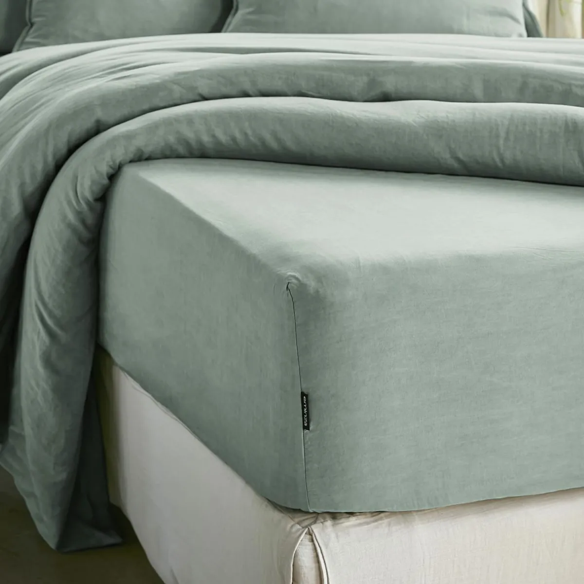 EMINZA Drap housse lyocell Tencel™ lavé (140 x 190 cm) Olivia Vert Eucalyptus Sale