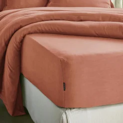 EMINZA Drap housse lyocell Tencel™ lavé (90 x 190 cm) Olivia Terracotta Discount
