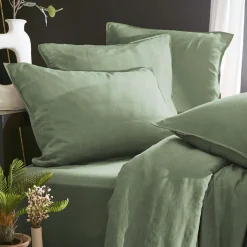 EMINZA Drap housse lyocell Tencel™ lavé (90 x 200 cm) Olivia Vert romarin Discount