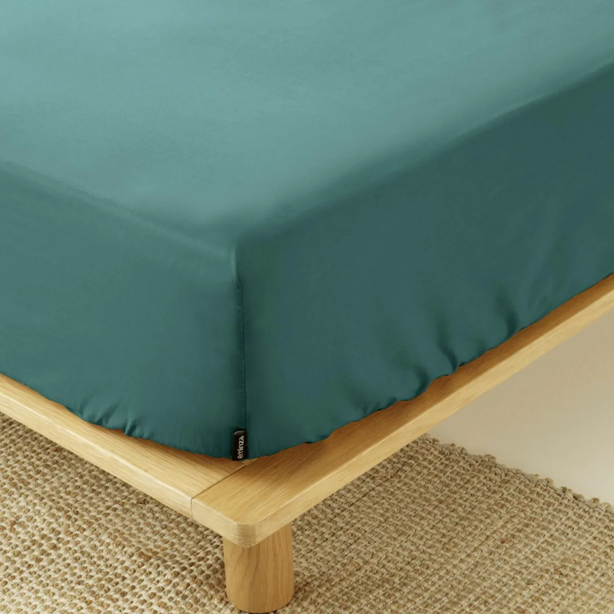 EMINZA Drap housse percale de coton (200 x 200 cm) Cali Bleu canard New