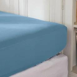 EMINZA Drap housse percale de coton (90 x 200 cm) Cali Bleu Ciel New