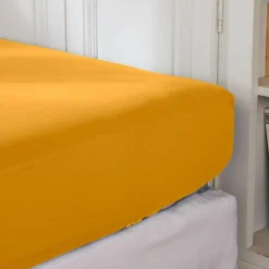 EMINZA Drap housse percale de coton (160 x 200 cm) Cali Jaune moutarde New