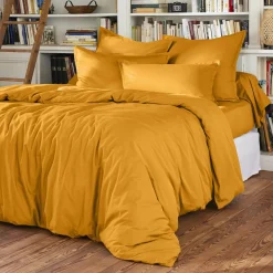 EMINZA Drap housse percale de coton (160 x 200 cm) Cali Jaune moutarde New