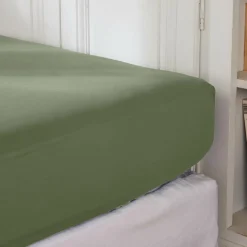 EMINZA Drap housse percale de coton (200 x 200 cm) Cali Vert romarin Online