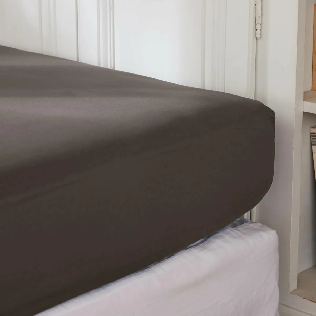 EMINZA Drap housse percale de coton (180 x 200 cm) Cali Gris Anthracite