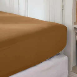 EMINZA Drap housse percale de coton (160 x 200 cm) Cali Camel Sale