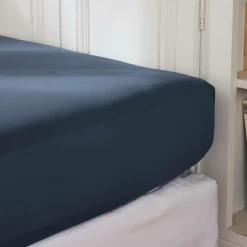 EMINZA Drap housse percale de coton (160 x 200 cm) Cali Bleu marine Sale