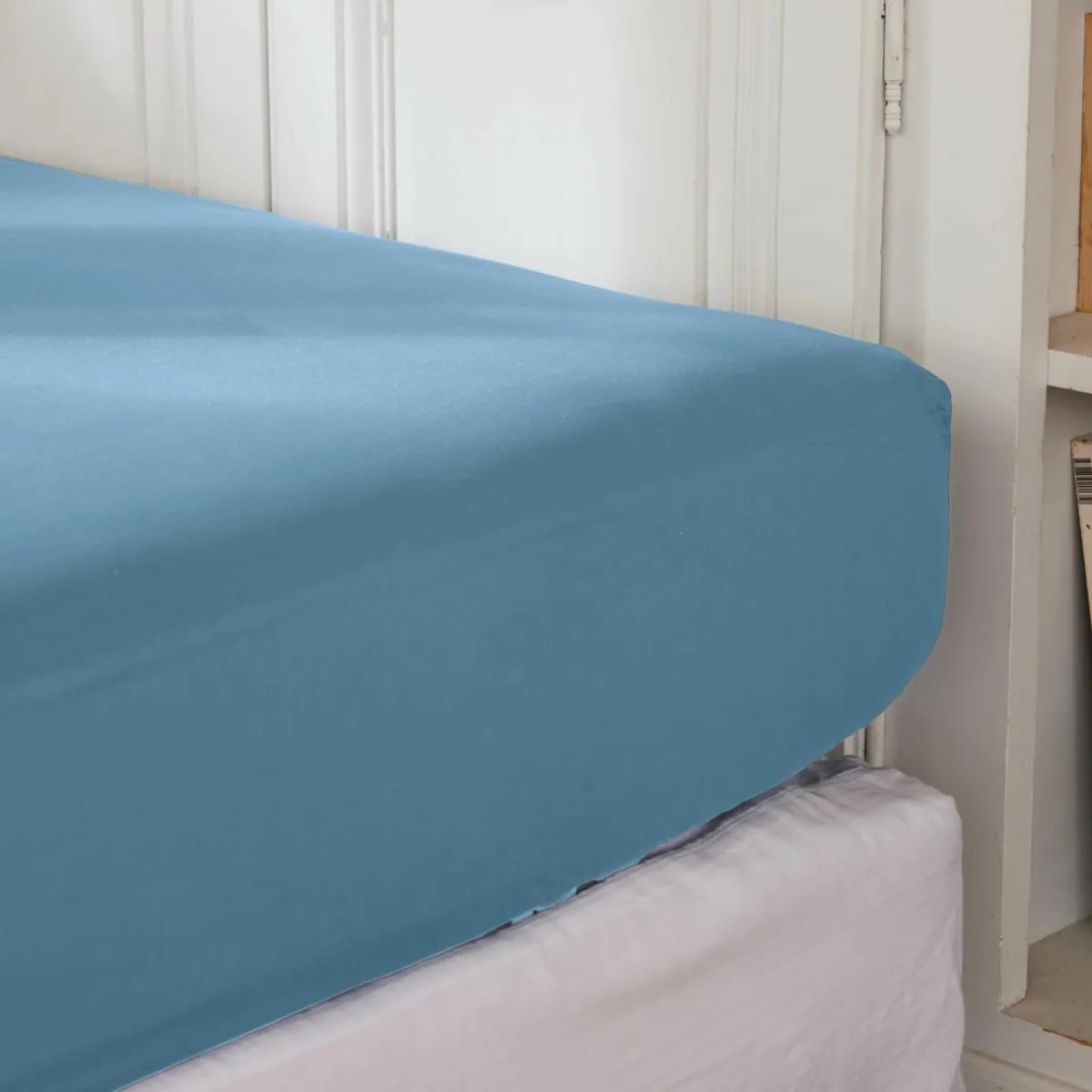 EMINZA Drap housse percale de coton (140 x 200 cm) Cali Bleu Ciel Clearance